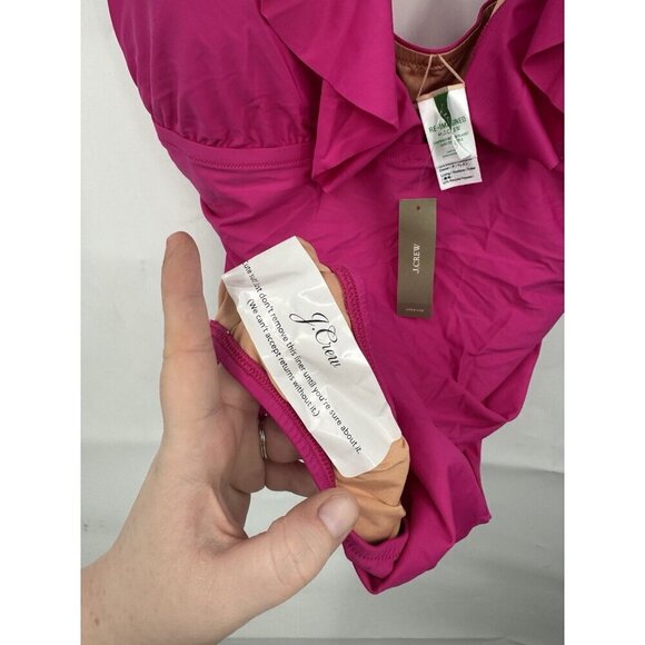 J. Crew Ruched Ruffle One Piece Swimsuit women 22 Pink Fuchsia Resortwear NEW - Picture 7 of 7